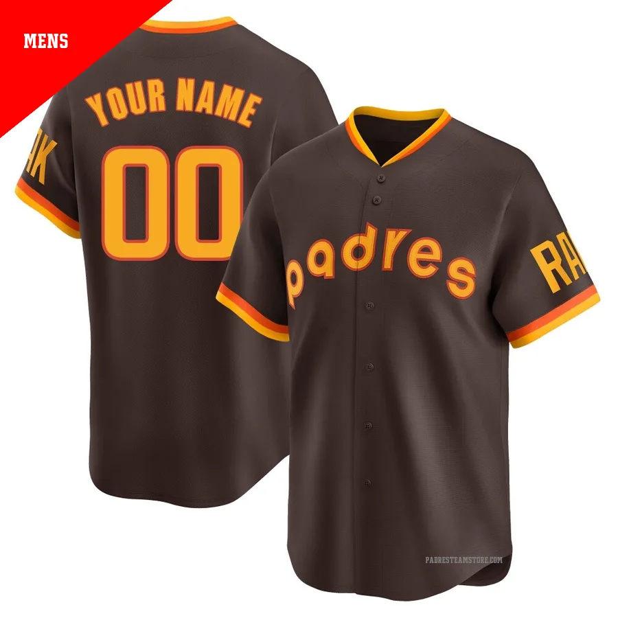 Men's San Diego Padres ＃00 Custom Brown Limited Cooperstown Collection Jersey