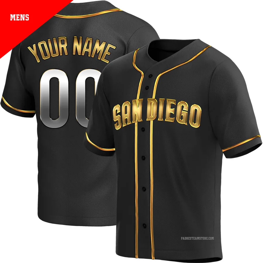 Men's San Diego Padres ＃00 Custom Gold Replica Black en Alternate Jersey
