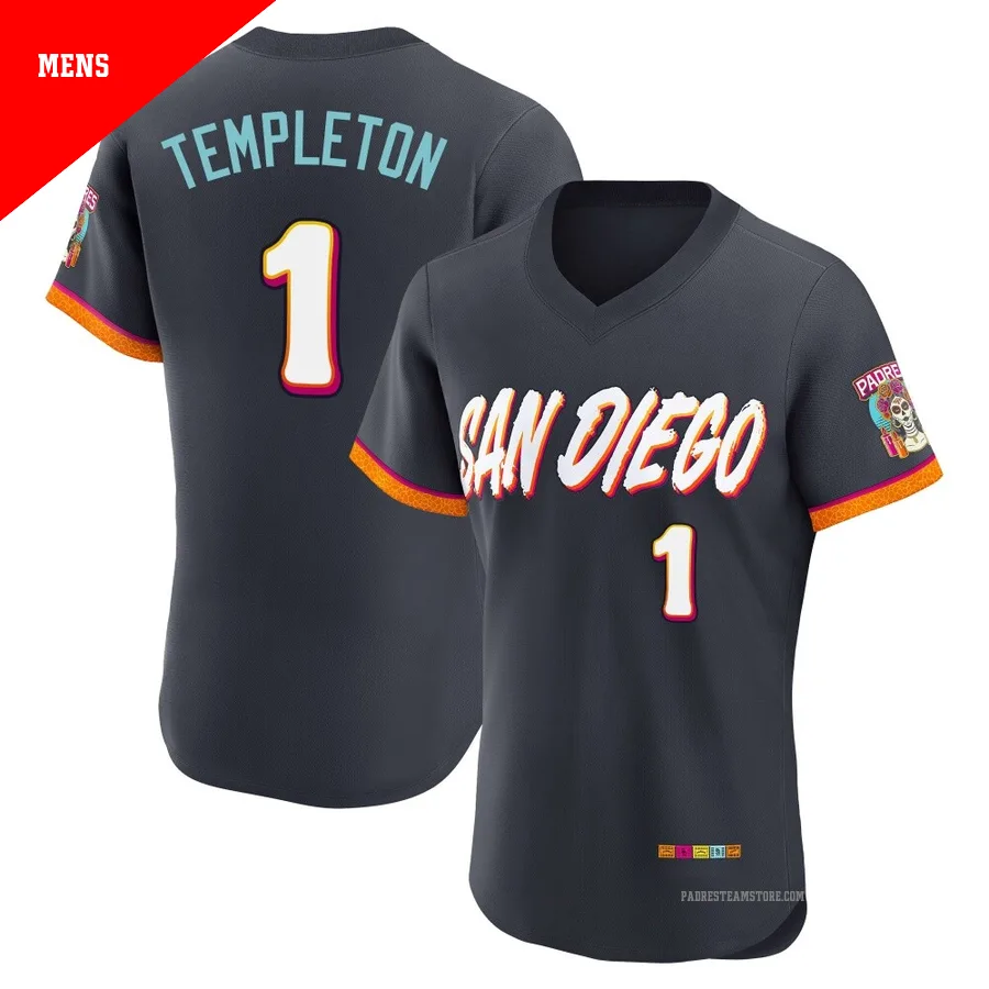 Men's San Diego Padres ＃1 Garry Templeton Authentic Obsidian 2026 City Connect Stadium Jersey