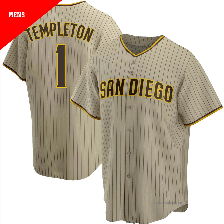Men's San Diego Padres ＃1 Garry Templeton Sand/Brown Replica Alternate Jersey