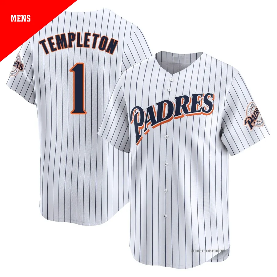 Men's San Diego Padres ＃1 Garry Templeton White Limited Cooperstown Collection Jersey