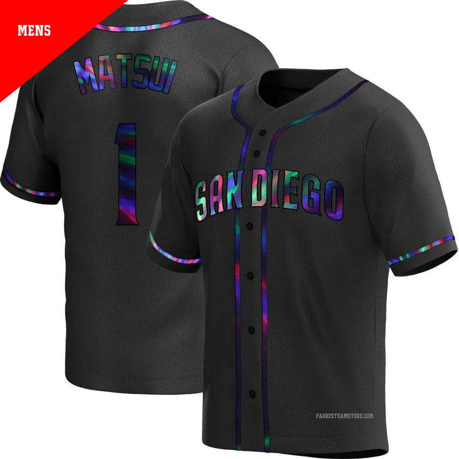 Men's San Diego Padres ＃1 Yuki Matsui Black Replica Holographic Alternate Jersey