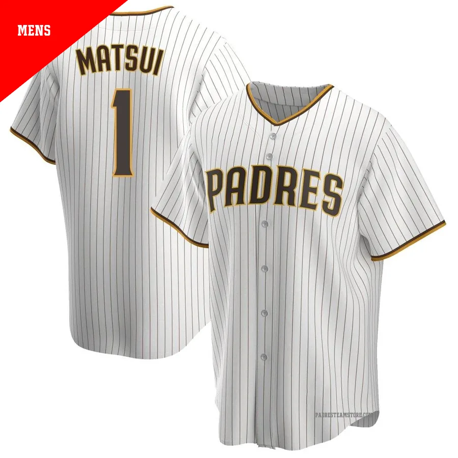 Men's San Diego Padres ＃1 Yuki Matsui White/Brown Replica Home Jersey