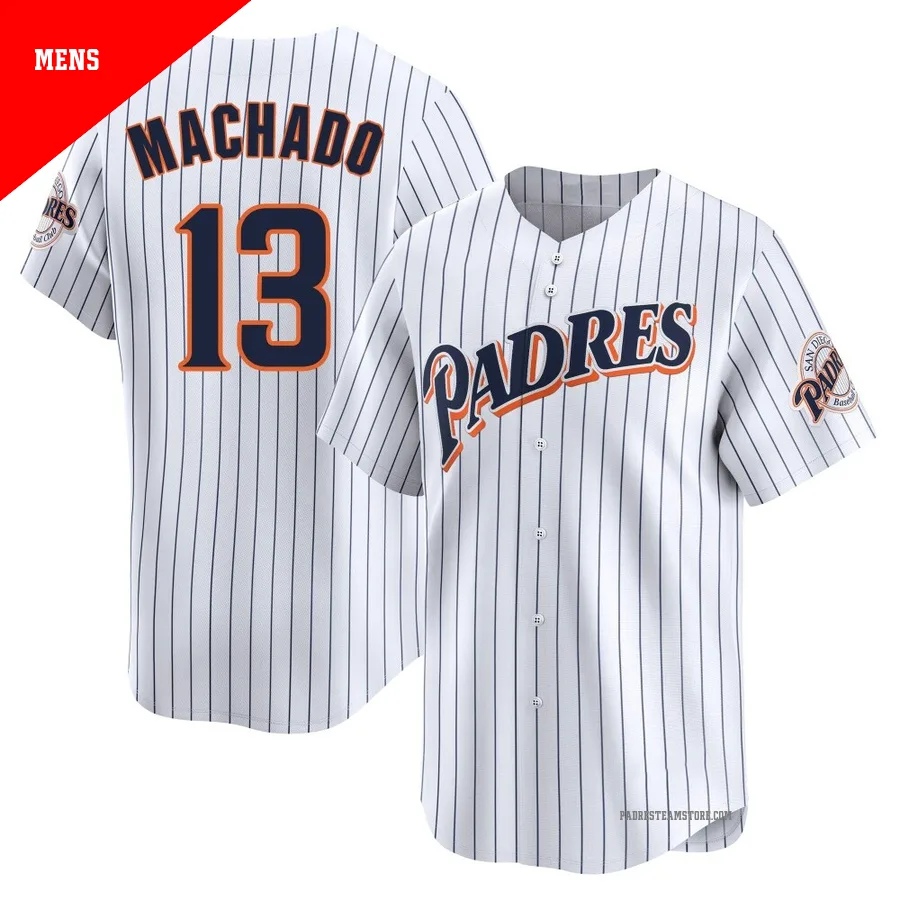 Men's San Diego Padres ＃13 Manny Machado White Limited Cooperstown Collection Jersey