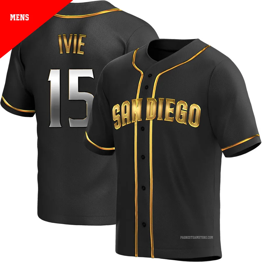 Men's San Diego Padres ＃15 Mike Ivie Gold Replica Black en Alternate Jersey