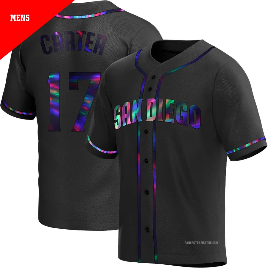 Men's San Diego Padres ＃17 Joe Carter Black Replica Holographic Alternate Jersey