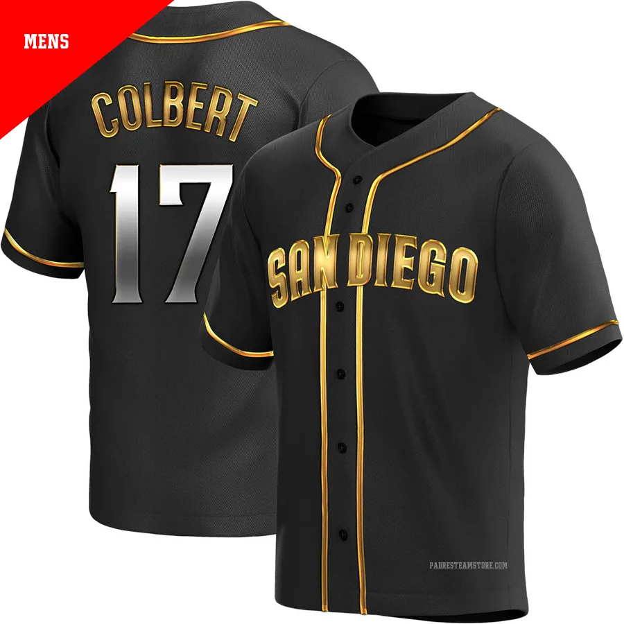 Men's San Diego Padres ＃17 Nate Colbert Gold Replica Black en Alternate Jersey