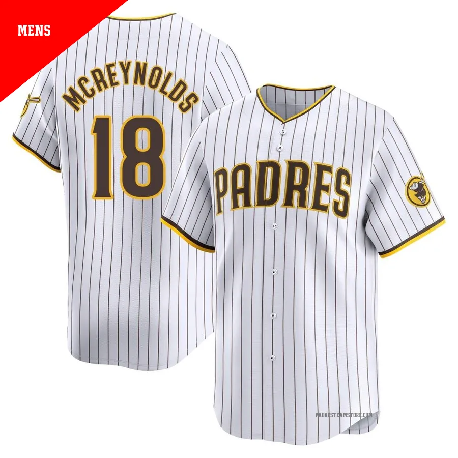Men's San Diego Padres ＃18 Kevin Mcreynolds White Limited Home Jersey