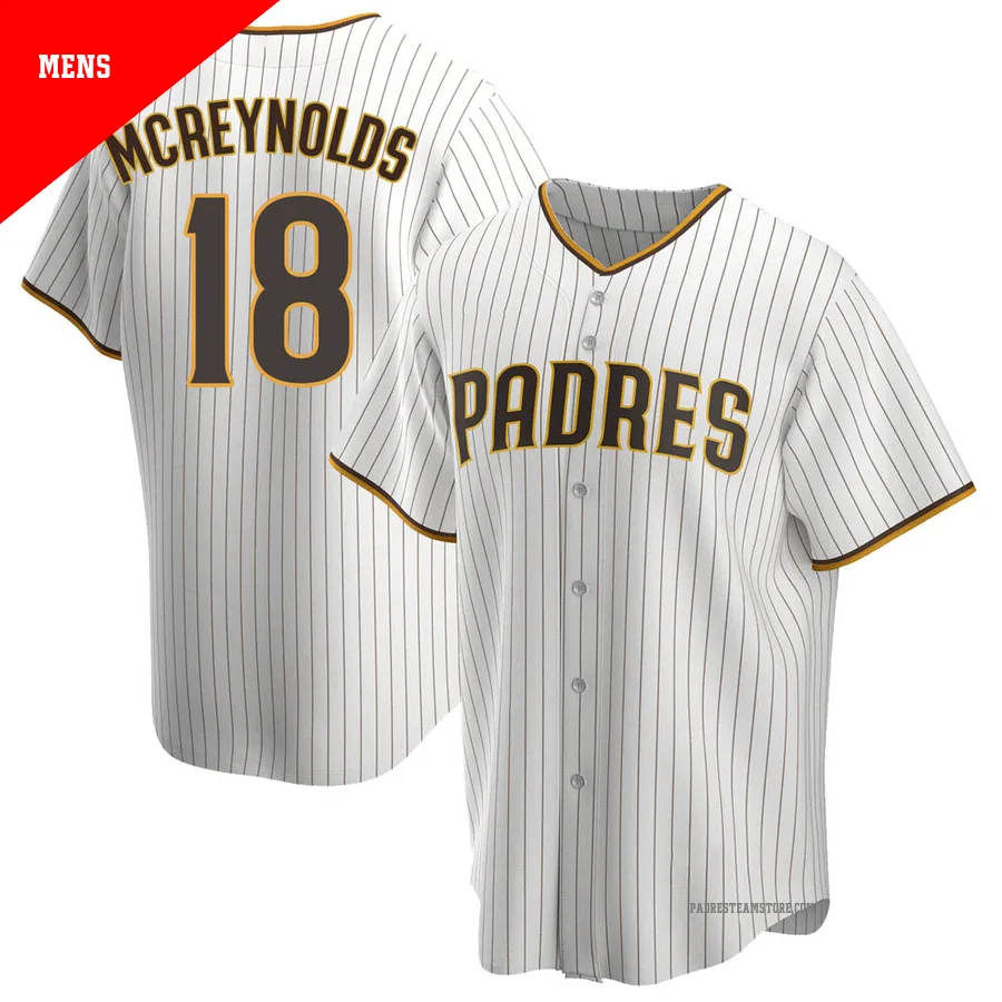 Men's San Diego Padres ＃18 Kevin Mcreynolds White/Brown Replica Home Jersey