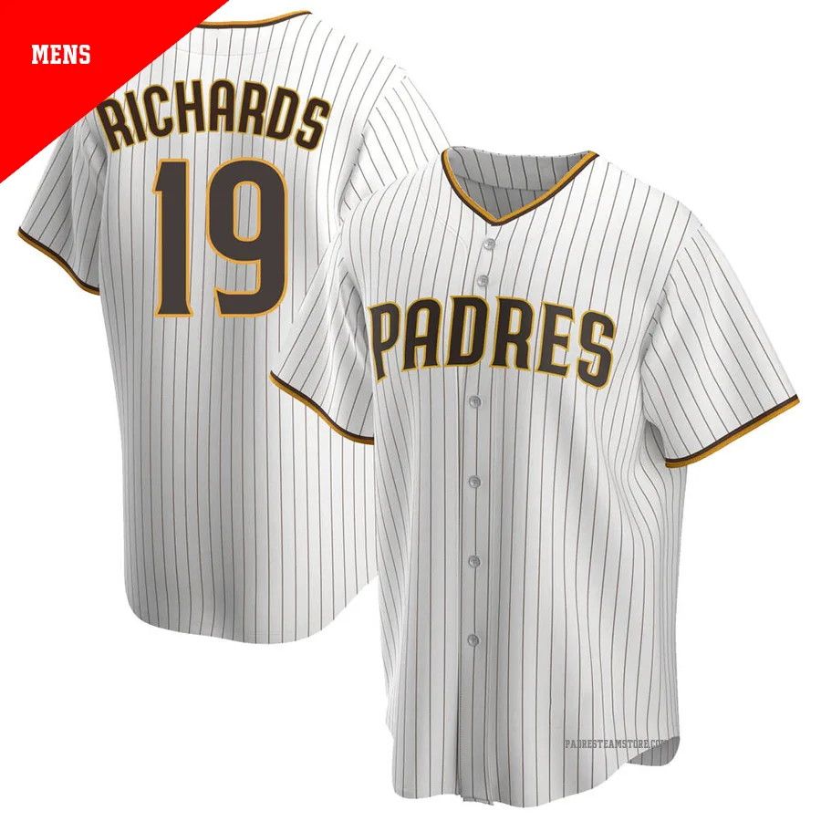 Men's San Diego Padres ＃19 Gene Richards White/Brown Replica Home Jersey