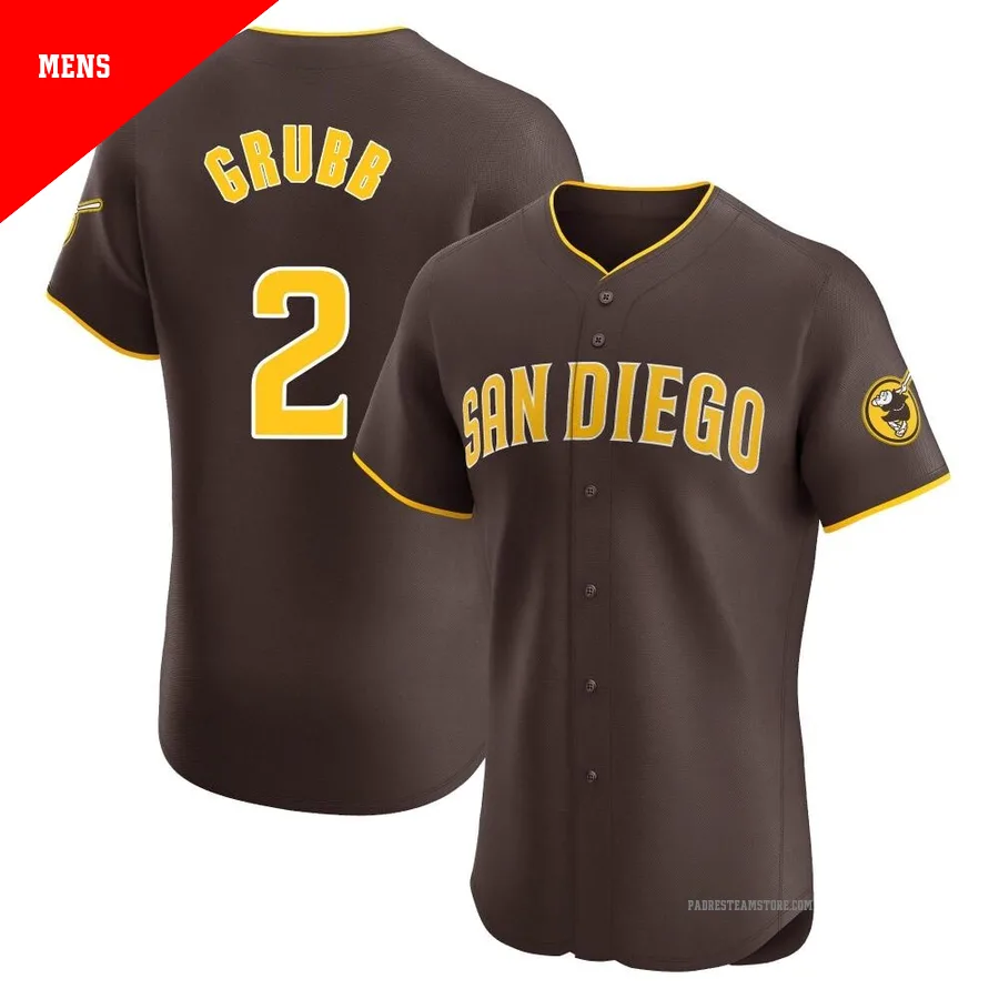 Men's San Diego Padres ＃2 Johnny Grubb Brown Elite Road Vapor Premier Jersey