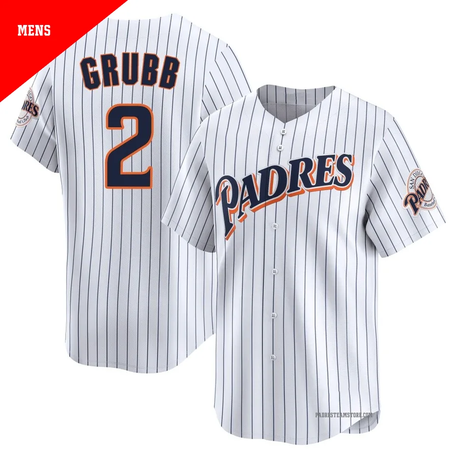 Men's San Diego Padres ＃2 Johnny Grubb White Limited Cooperstown Collection Jersey