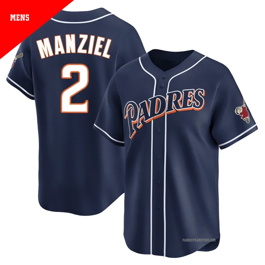 Men's San Diego Padres ＃2 Johnny Manziel Navy Limited Cooperstown Collection Jersey