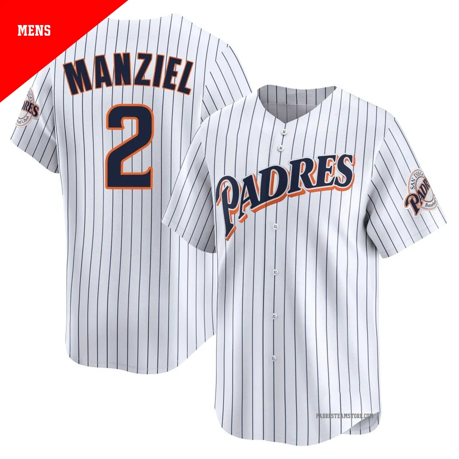 Men's San Diego Padres ＃2 Johnny Manziel White Limited Cooperstown Collection Jersey
