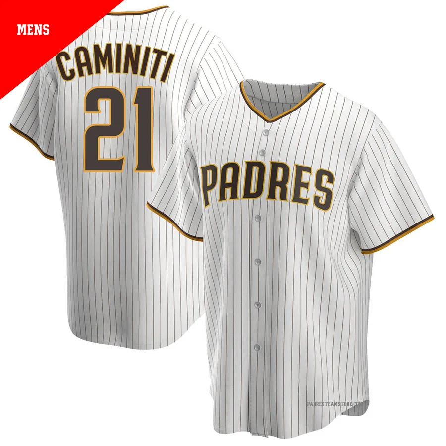 Men's San Diego Padres ＃21 Ken Caminiti White/Brown Replica Home Jersey