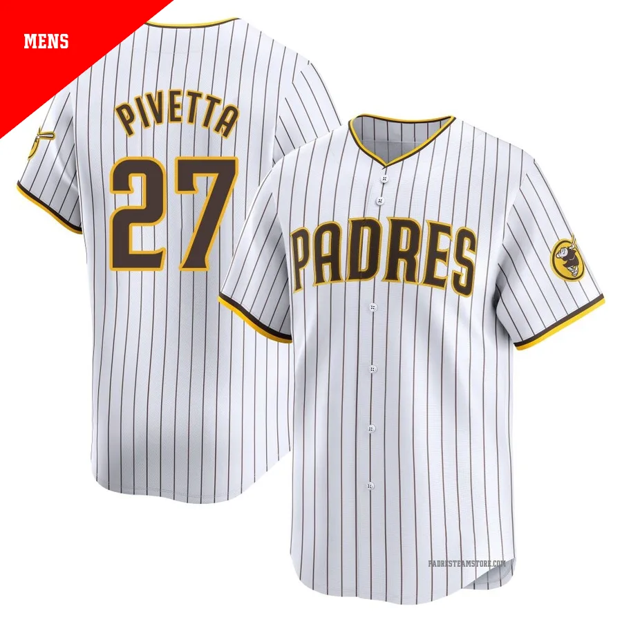 Men's San Diego Padres ＃27 Nick Pivetta White Limited Home Jersey