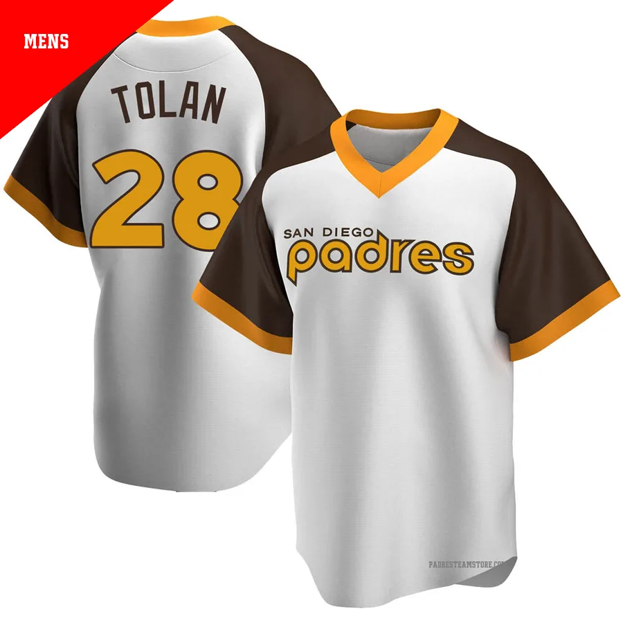 Men's San Diego Padres ＃28 Bobby Tolan White Replica Home Cooperstown Collection Jersey