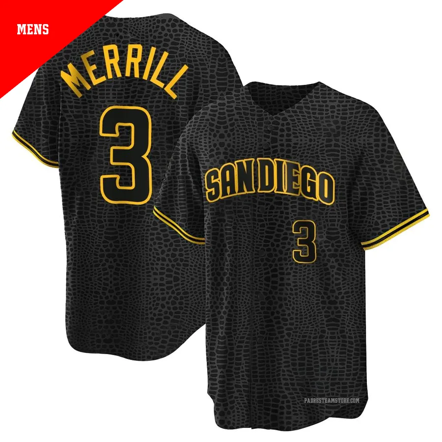 Men's San Diego Padres ＃3 Jackson Merrill Black Replica Snake Skin City Jersey