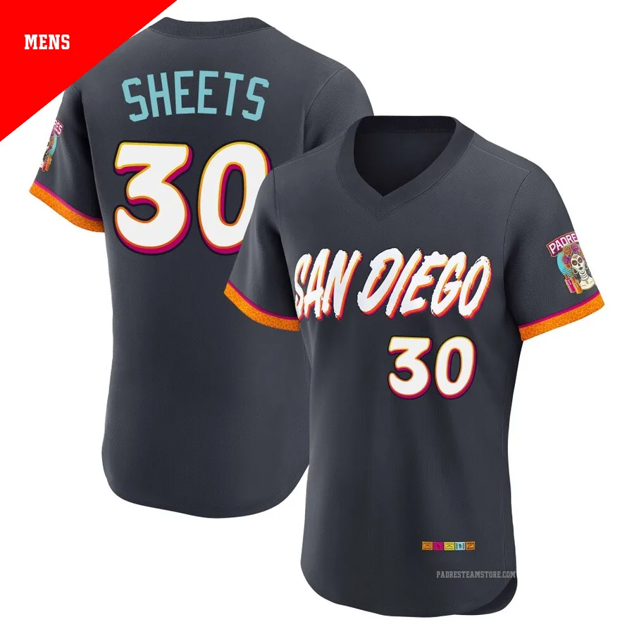 Men's San Diego Padres ＃30 Gavin Sheets Authentic Obsidian 2026 City Connect Stadium Jersey