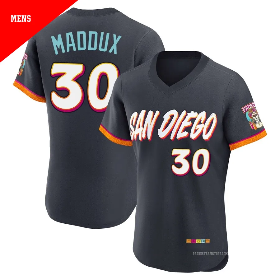 Men's San Diego Padres ＃30 Greg Maddux Authentic Obsidian 2026 City Connect Stadium Jersey