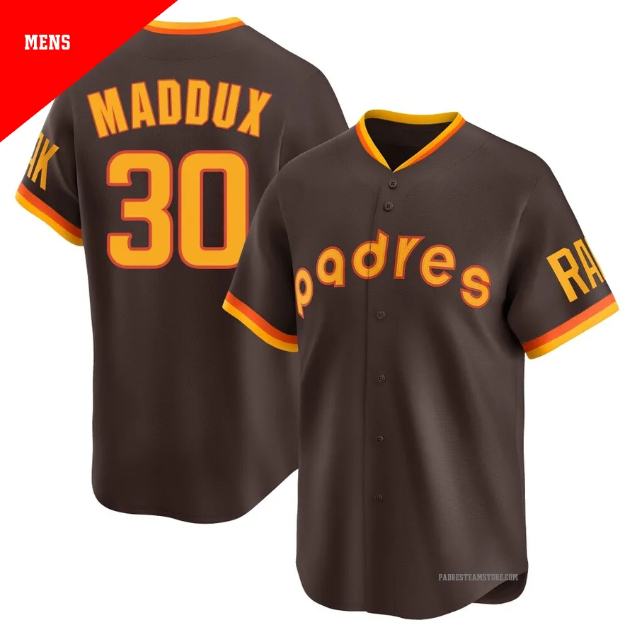 Men's San Diego Padres ＃30 Greg Maddux Brown Limited Cooperstown Collection Jersey