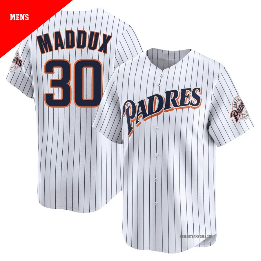 Men's San Diego Padres ＃30 Greg Maddux White Limited Cooperstown Collection Jersey
