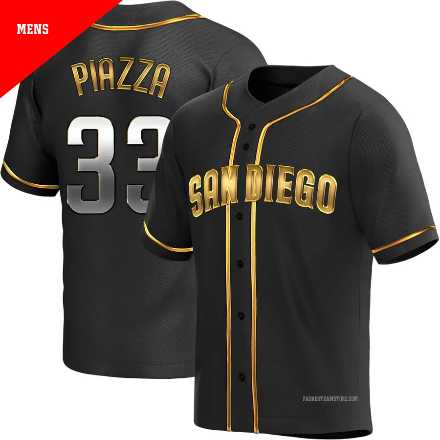 Men's San Diego Padres ＃33 Mike Piazza Gold Replica Black en Alternate Jersey