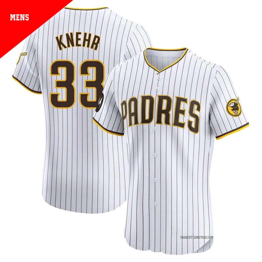 Men's San Diego Padres ＃33 Reiss Knehr White Elite Home Patch Jersey