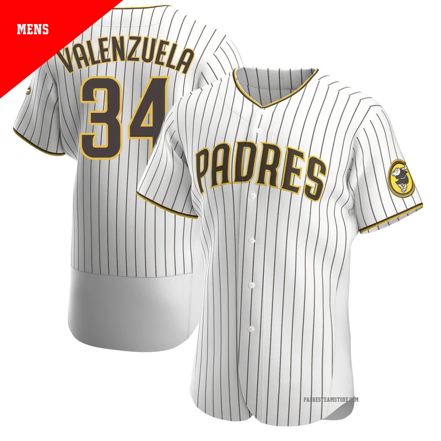 Men's San Diego Padres ＃34 Fernando Valenzuela White/Brown Authentic Home Jersey