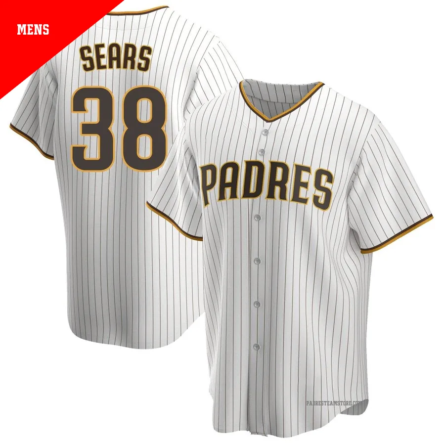 Men's San Diego Padres ＃38 JP Sears White/Brown Replica Home Jersey
