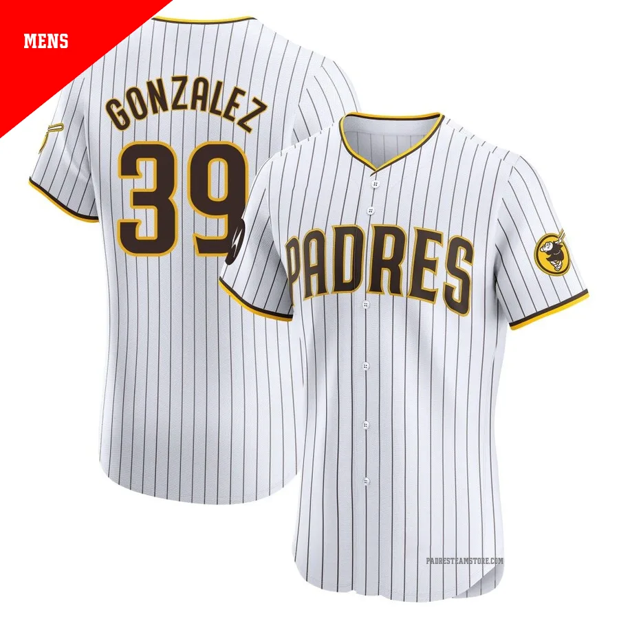 Men's San Diego Padres ＃39 Oscar Gonzalez White Elite Home Patch Jersey