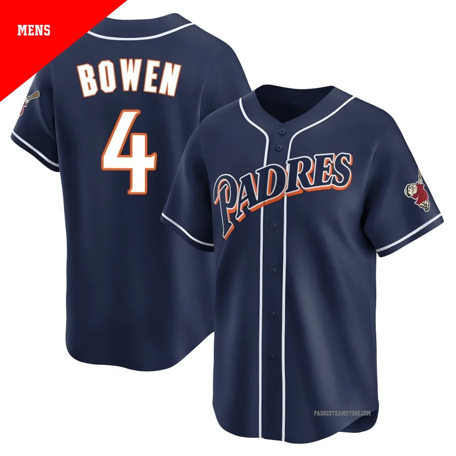 Men's San Diego Padres ＃4 Jase Bowen Navy Limited Cooperstown Collection Jersey