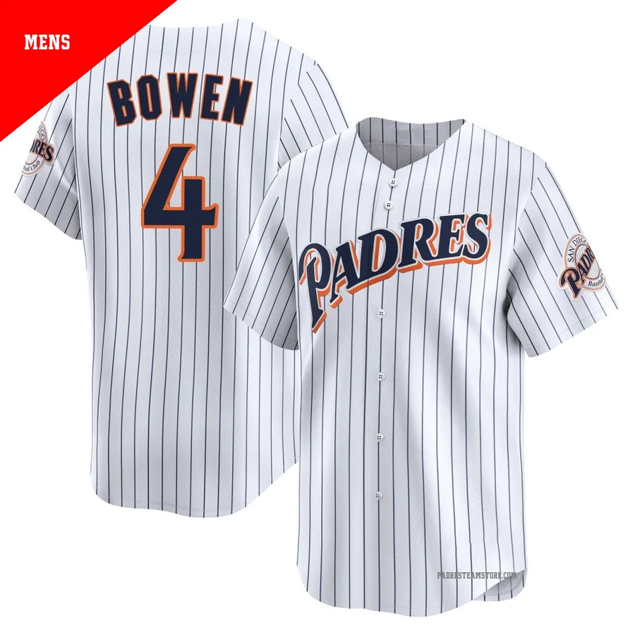 Men's San Diego Padres ＃4 Jase Bowen White Limited Cooperstown Collection Jersey