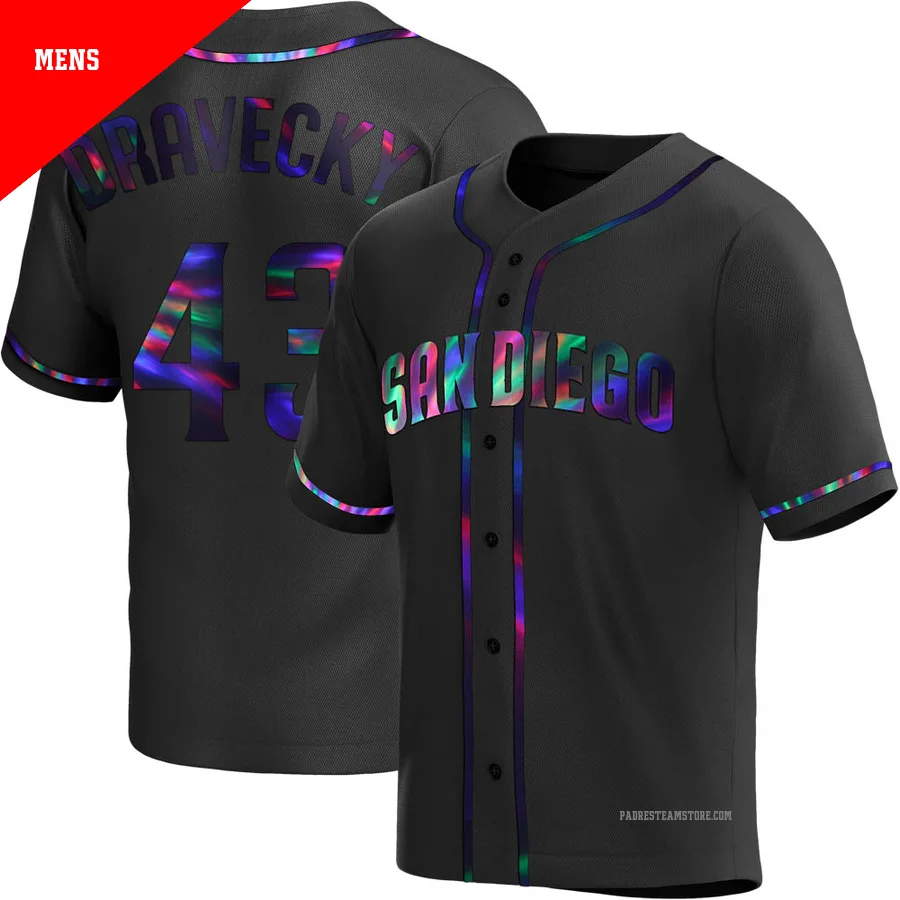 Men's San Diego Padres ＃43 Dave Dravecky Black Replica Holographic Alternate Jersey