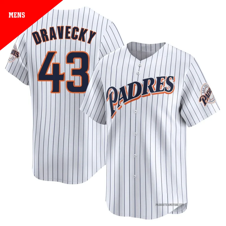 Men's San Diego Padres ＃43 Dave Dravecky White Limited Cooperstown Collection Jersey