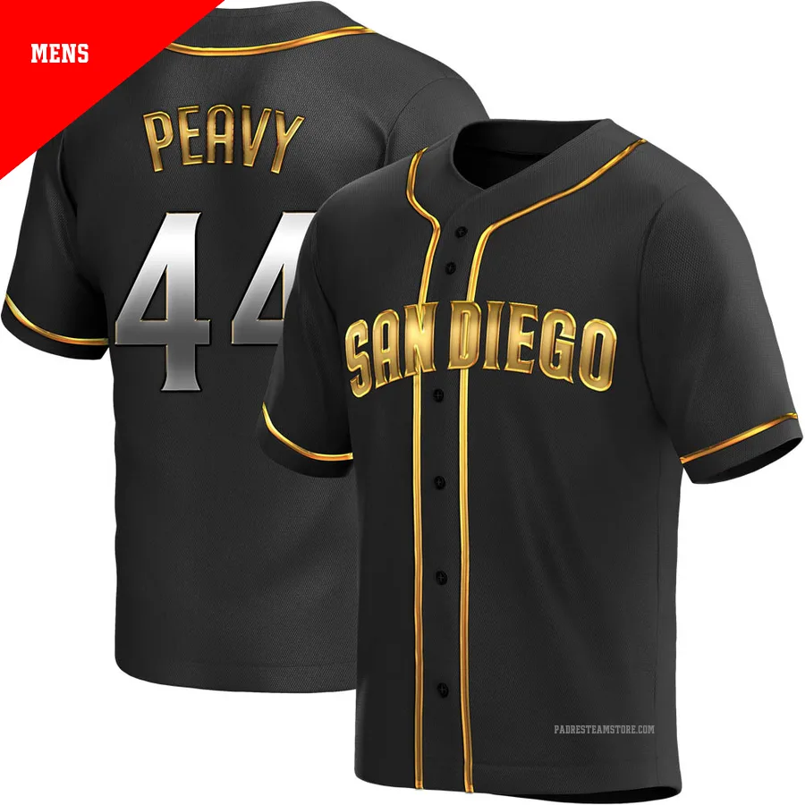 Men's San Diego Padres ＃44 Jake Peavy Gold Replica Black en Alternate Jersey