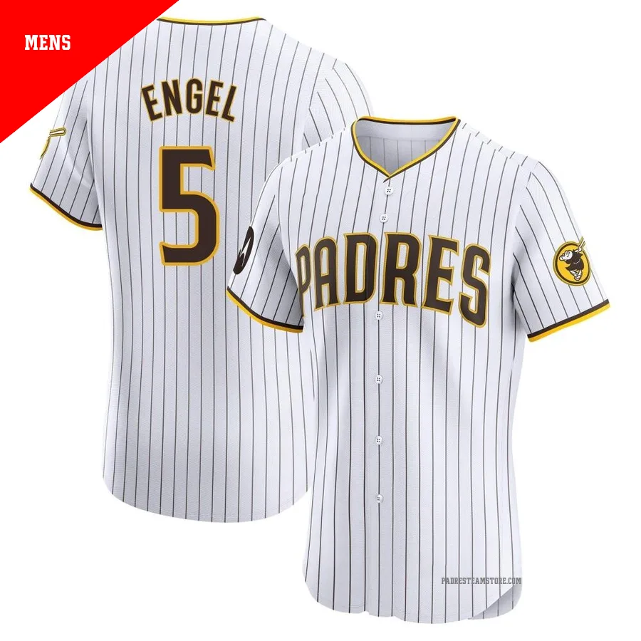 Men's San Diego Padres ＃5 Adam Engel White Elite Home Patch Jersey