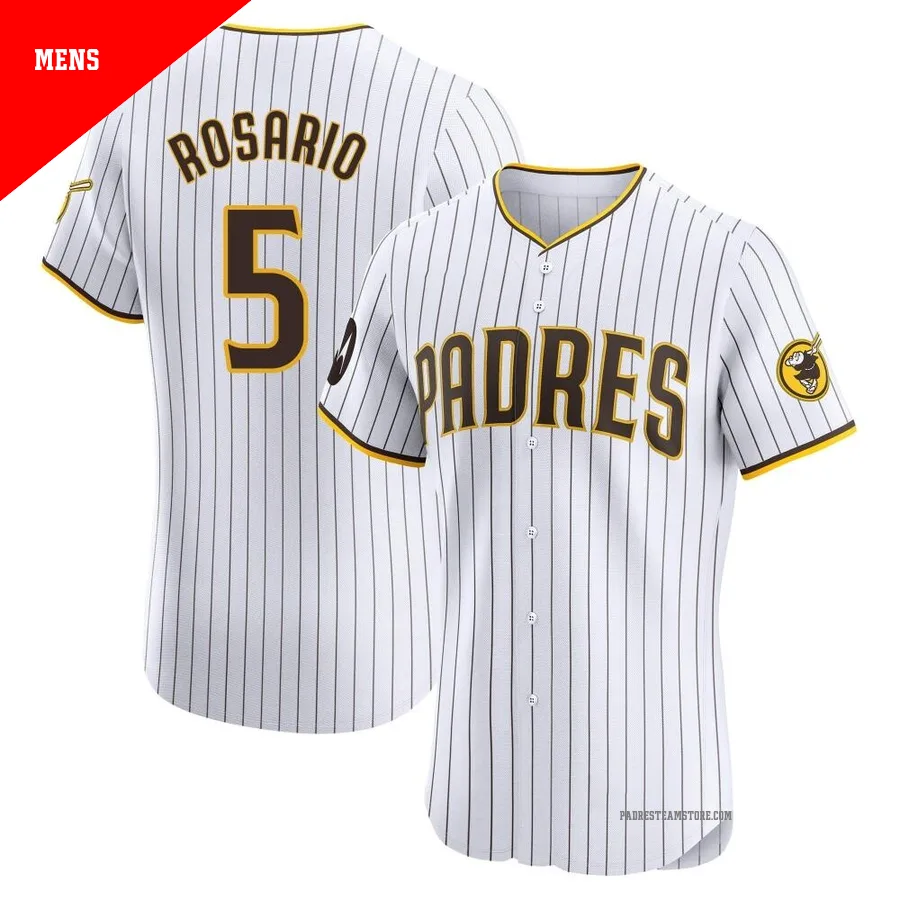Men's San Diego Padres ＃5 Eguy Rosario White Elite Home Patch Jersey