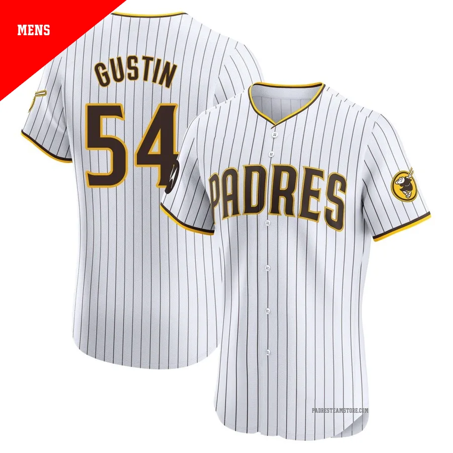 Men's San Diego Padres ＃54 Harry Gustin White Elite Home Patch Jersey