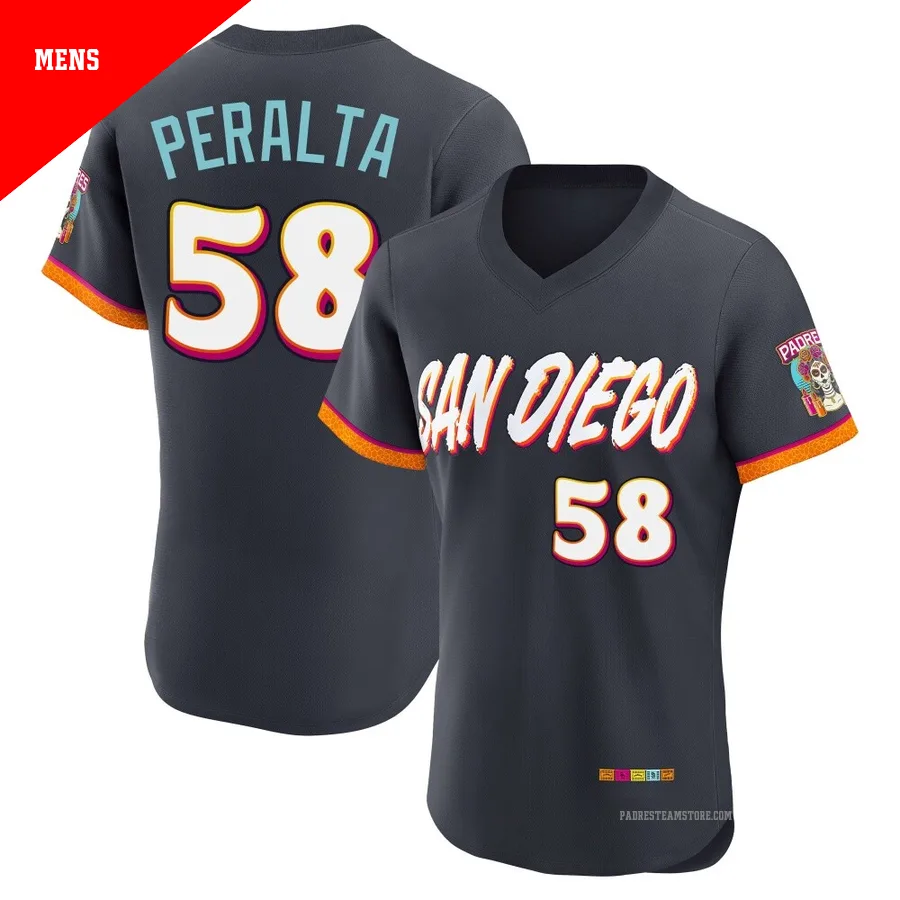 Men's San Diego Padres ＃58 Wandy Peralta Authentic Obsidian 2026 City Connect Stadium Jersey