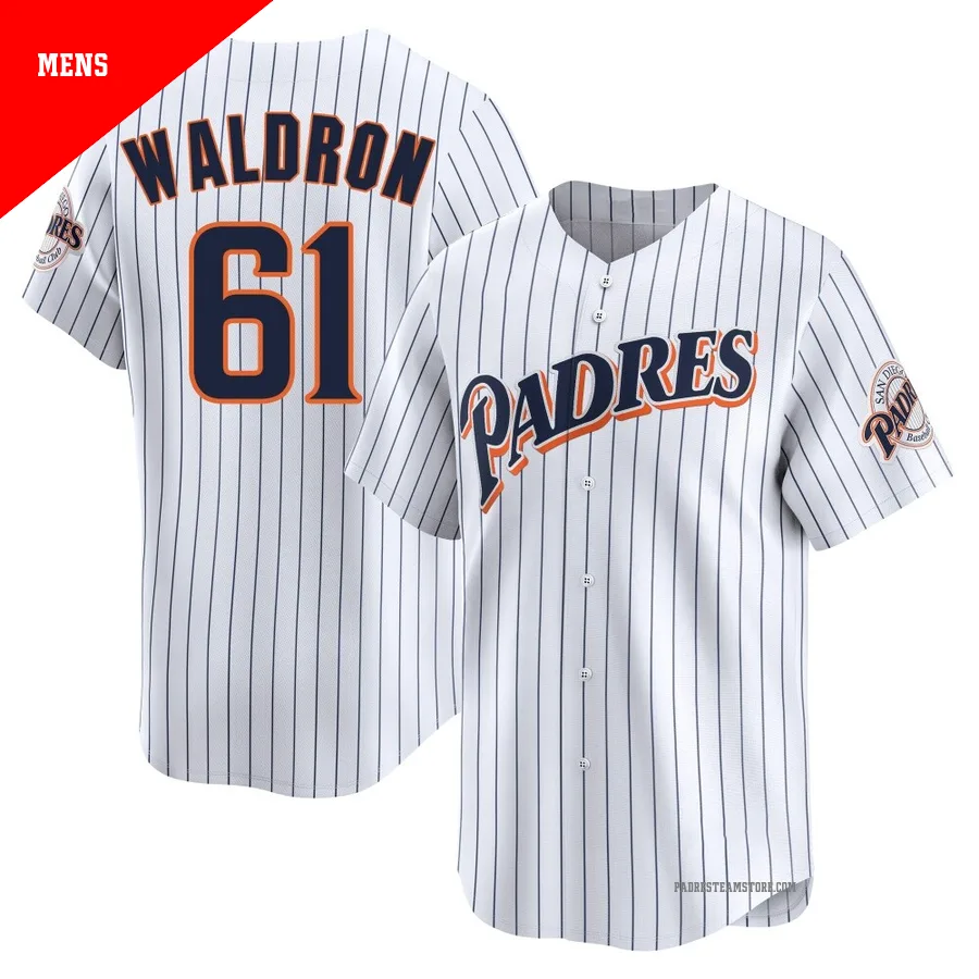 Men's San Diego Padres ＃61 Matt Waldron White Limited Cooperstown Collection Jersey