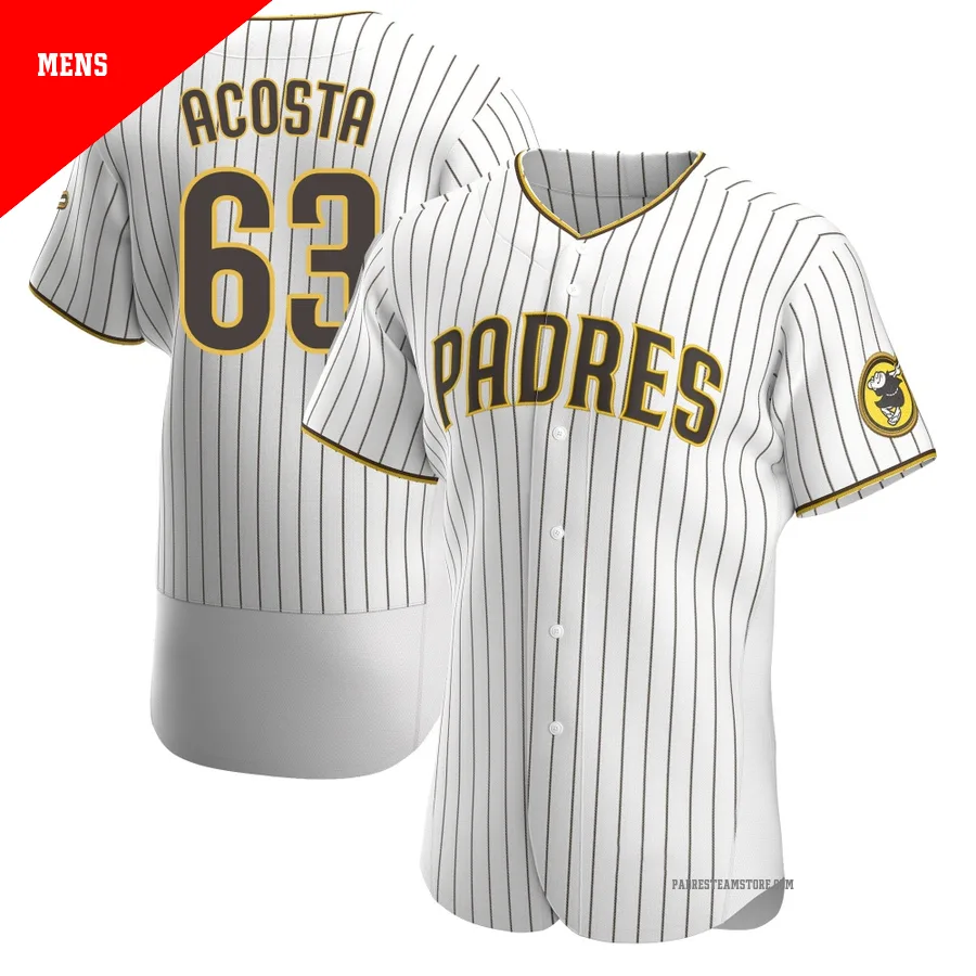 Men's San Diego Padres ＃63 Daison Acosta White/Brown Authentic Home Jersey
