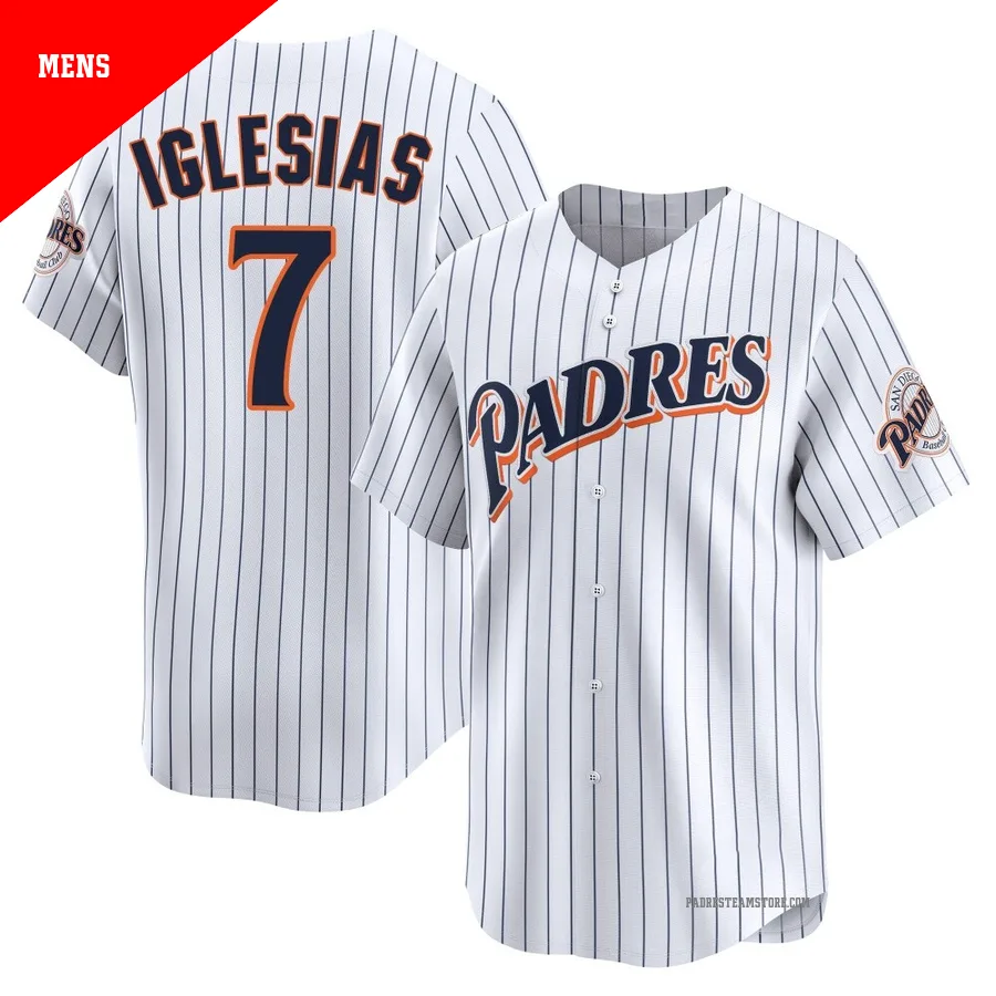 Men's San Diego Padres ＃7 Jose Iglesias White Limited Cooperstown Collection Jersey