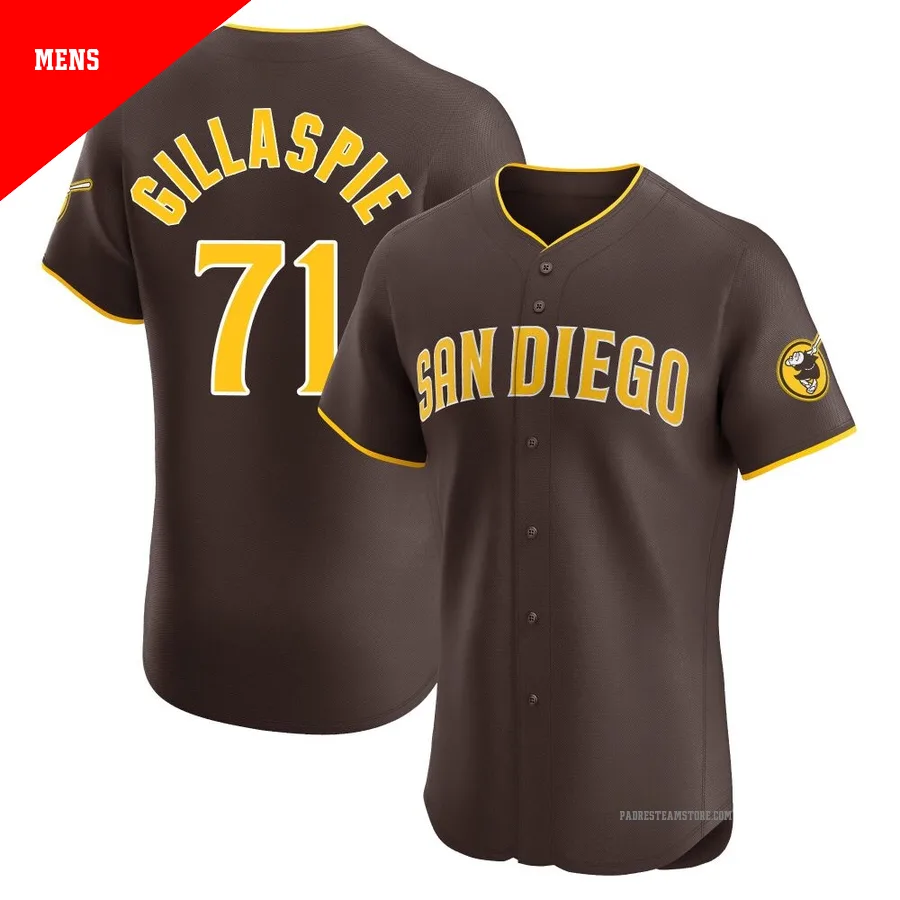 Men's San Diego Padres ＃71 Logan Gillaspie Brown Elite Road Vapor Premier Jersey