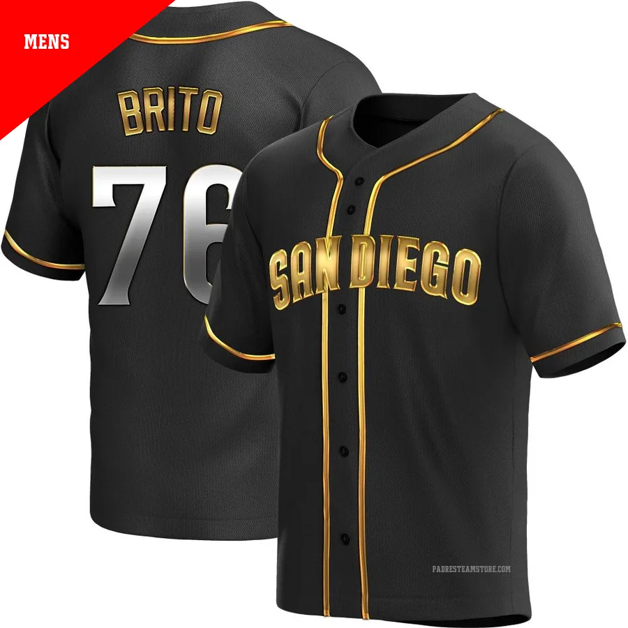 Men's San Diego Padres ＃76 Jhony Brito Gold Replica Black en Alternate Jersey
