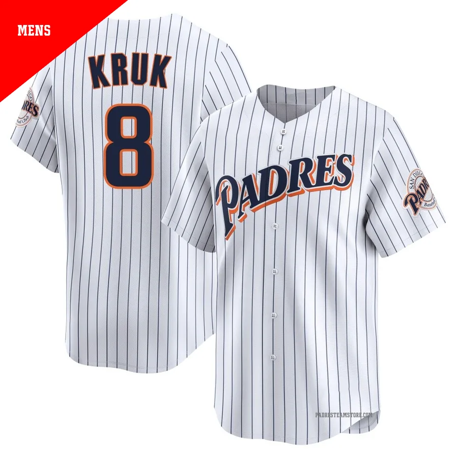 Men's San Diego Padres ＃8 John Kruk White Limited Cooperstown Collection Jersey