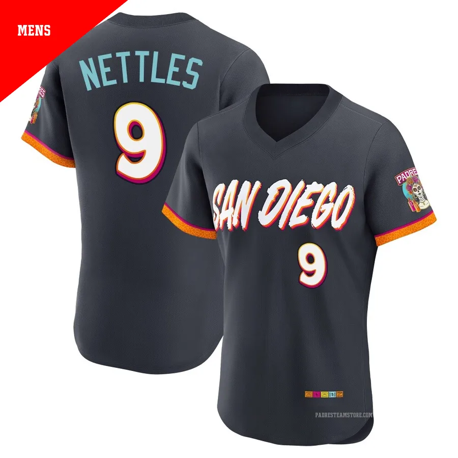 Men's San Diego Padres ＃9 Graig Nettles Authentic Obsidian 2026 City Connect Stadium Jersey