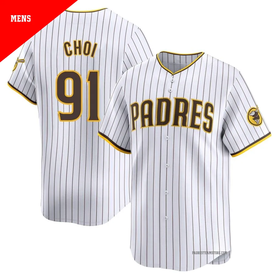 Men's San Diego Padres ＃91 Ji Man Choi White Limited Home Jersey