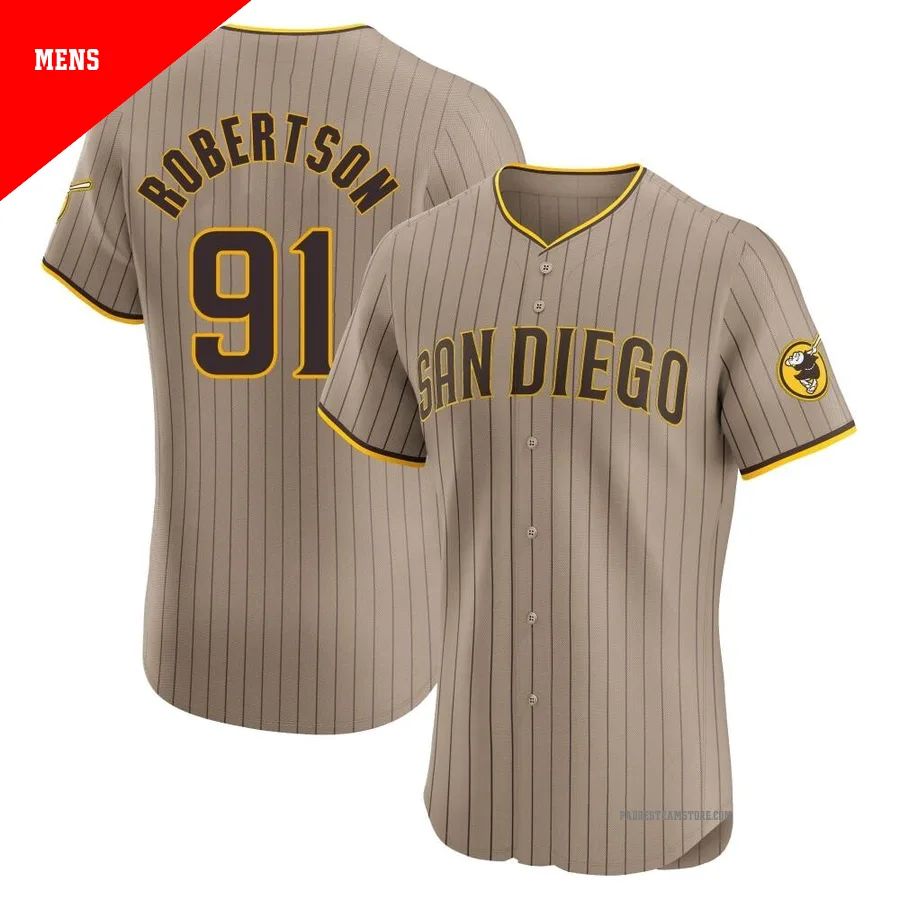 Men's San Diego Padres ＃91 Tyler Robertson Brown Elite Alternate Jersey