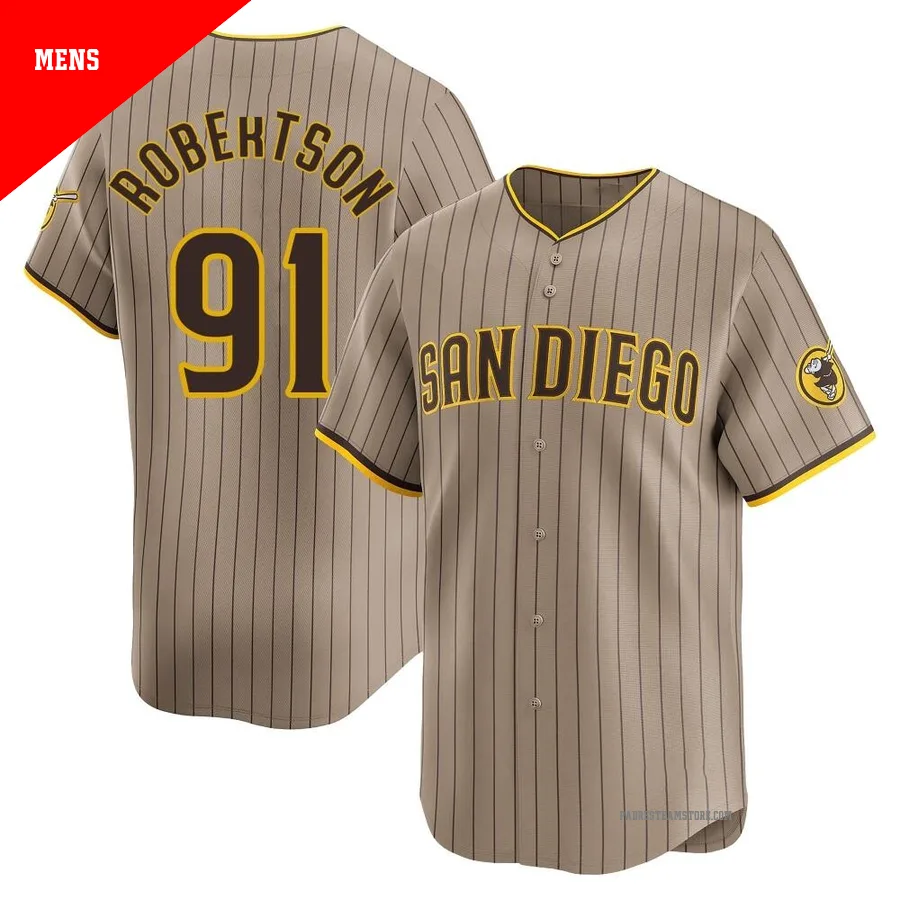 Men's San Diego Padres ＃91 Tyler Robertson Limited Tan Alternate Jersey